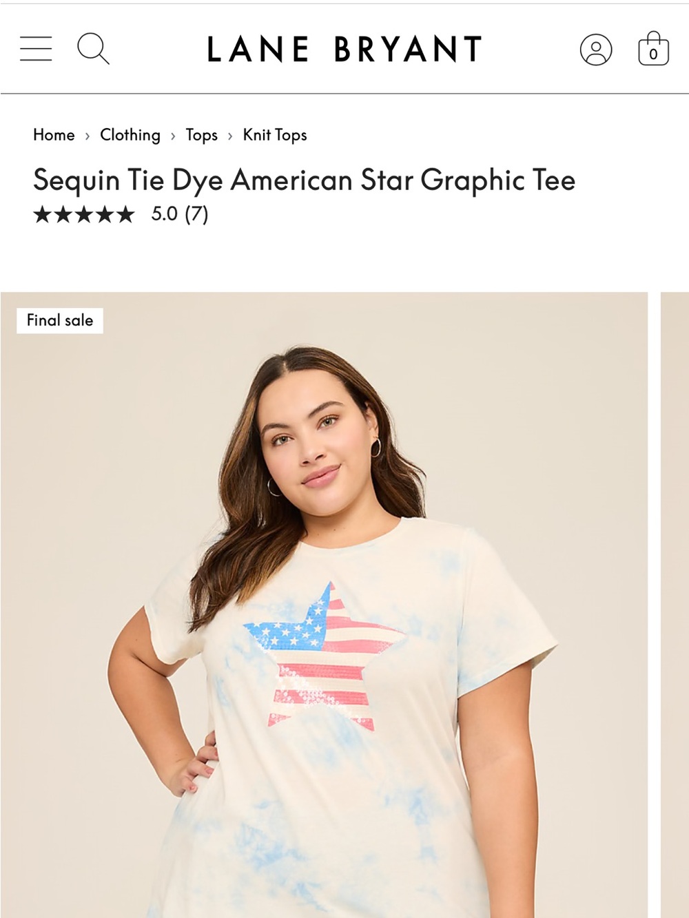 Lane Bryant White and Light Blue Tie-Dye Sequin Star Tee 18/20